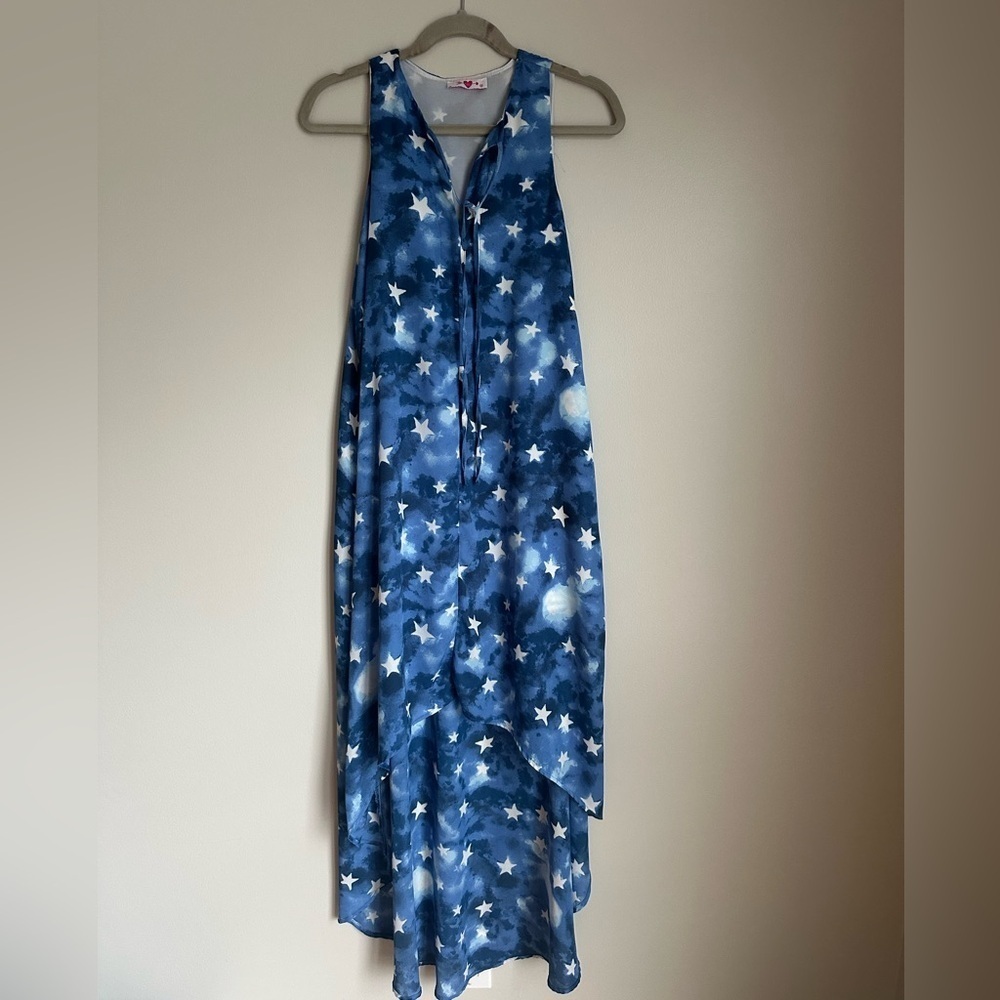 Buddy Love Women’s Blue & White Stars Hi lo Sleeveless Maxi Dress Size S/M